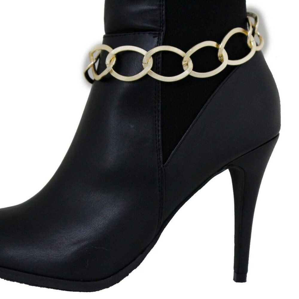 NEW Women Gold Metal Chain Thick Links Boot Bracelet SET Shoe Anklet HANDMADE - Picture 17 of 17